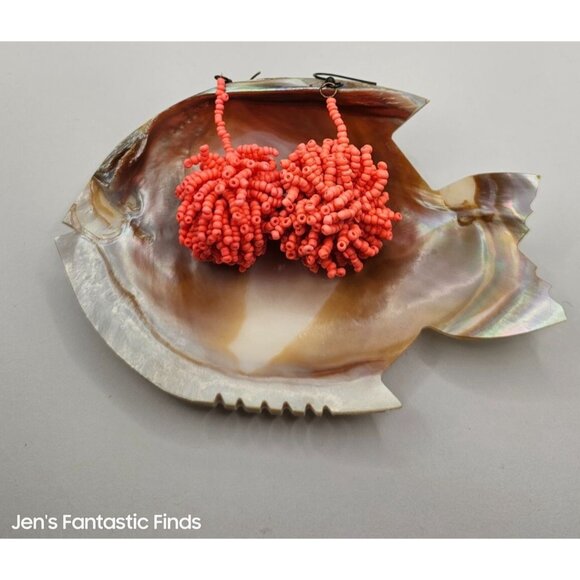 Beaded Atomic Starburst Pom Pom Earrings 2" - Picture 2 of 2